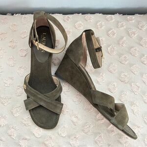 Lauren Ralph Lauren Suede Wedge Sandals Olive Green Size 10